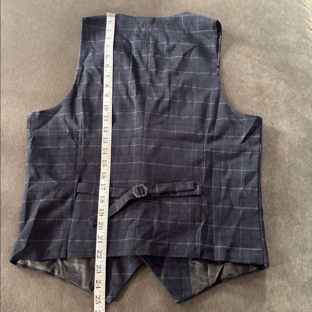 Men’s Dark Blue Plaid 3 Piece Formal Business Suit Jacket 34 Pants 32 NWT